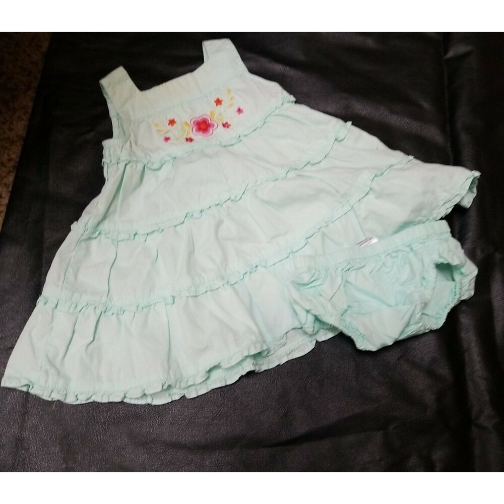 Gymboree 3-6 month aqua dress with bottoms flare flowers